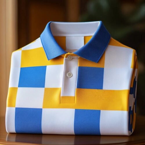 12.jpg Men's Classic Business Check Plaid Short Sleeve Button Polo Shirt