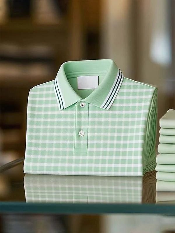 Men's Classic Business Striped Button Down Short Sleeve Polo Shirt