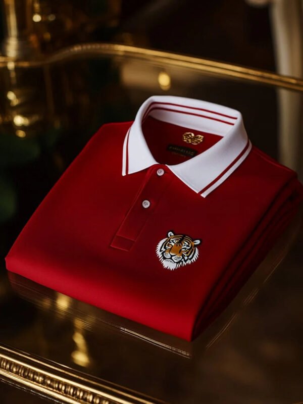 Men's Classic Business Check Logo Short Sleeve Button Polo Shirt