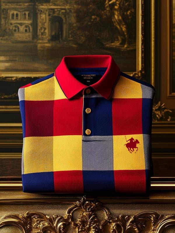 Men's Check Business Casual Short Sleeve Plaid Polo Shirt