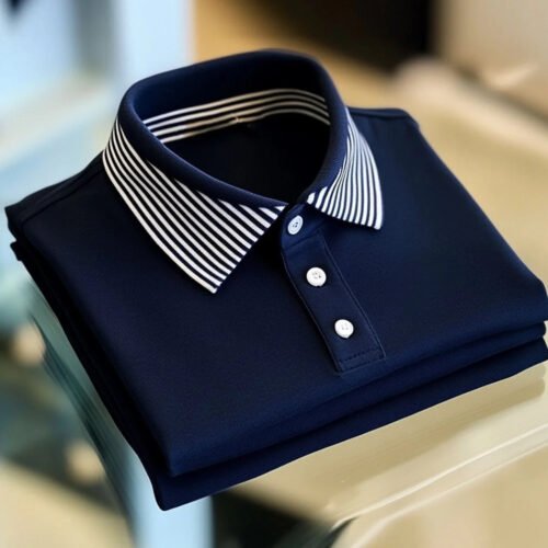 17.jpg Men's Business Casual Logo Button Short Sleeve Elastic Polo Shirt