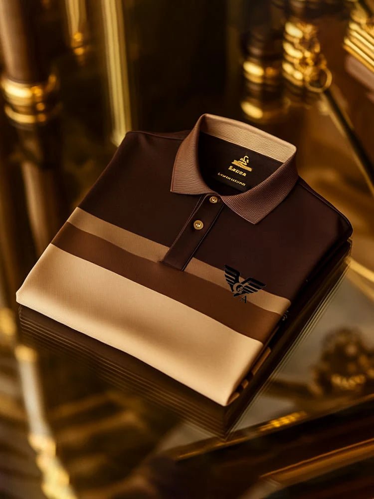 Men's Classic Business Check Logo Short Sleeve Button Polo Shirt