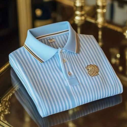 21.jpg Men's Classic Business Logo Button Short Sleeve Striped Polo Shirt