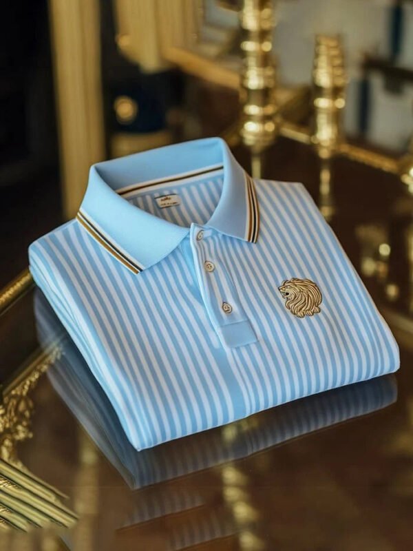 21.jpg Men's Classic Business Logo Button Short Sleeve Striped Polo Shirt