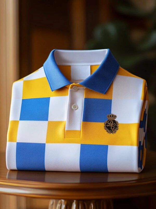 Men's Classic Business Check Pattern Short Sleeve Button Polo Shirt