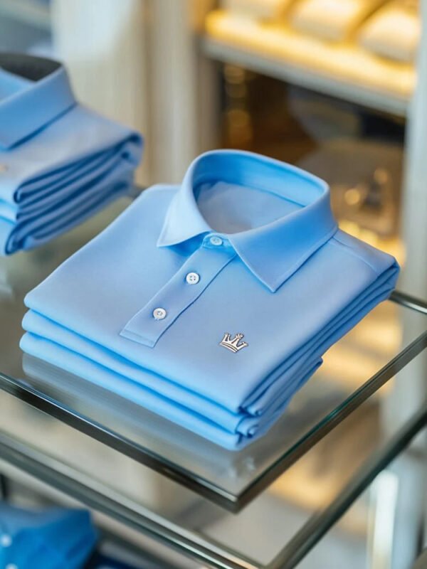 Men's Business Casual Logo Button Short Sleeve Elastic Polo Shirt