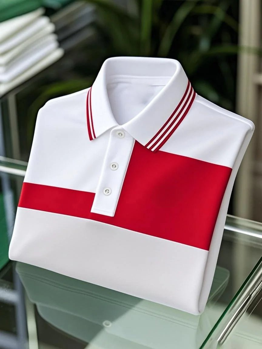 Men's Business Casual Striped Button Short Sleeve Polo Shirt