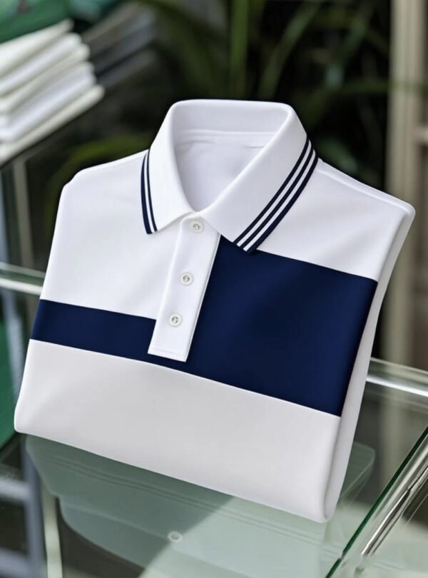 Men's Business Casual Striped Button Short Sleeve Polo Shirt