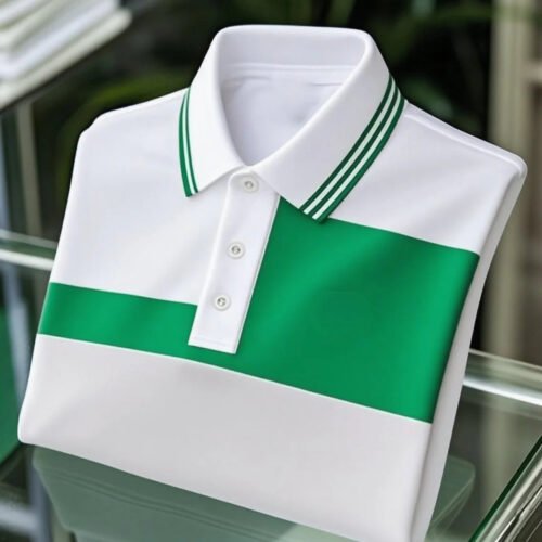 3333.jpg Men's Business Casual Striped Button Short Sleeve Polo Shirt