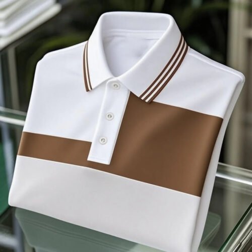 33333.jpg Men's Business Casual Striped Button Short Sleeve Polo Shirt