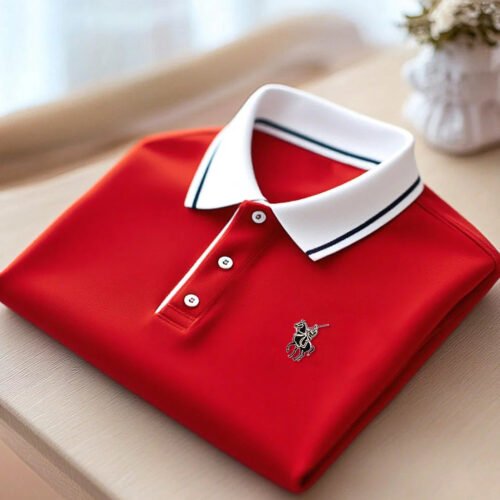 38.jpg Men's Business Casual Rainbow Striped Short Sleeve Button Polo Shirt