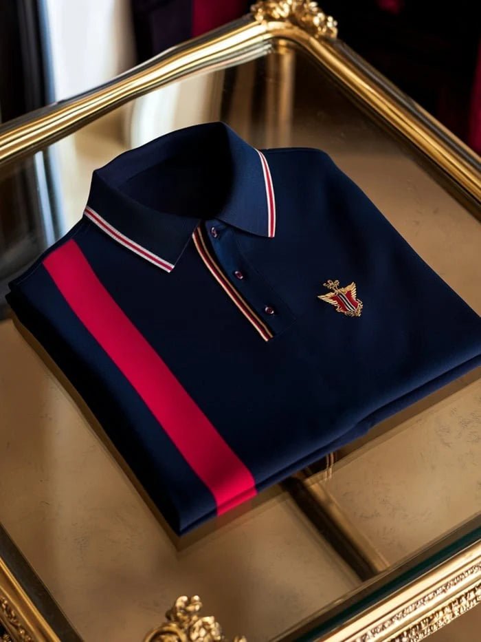 Men's Classic Business Striped Button Short Sleeve Polo Shirt