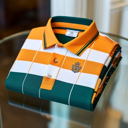 42.jpg Men's Classic Business Check Logo Button Short Sleeve Polo Shirt