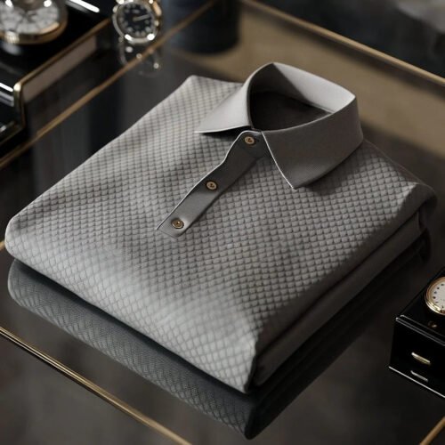 5_2d13abd5-1169-406f-a9cb-6ff5e360e7ab.jpg Men's Business Casual Textured Button Short Sleeve Polo Shirt