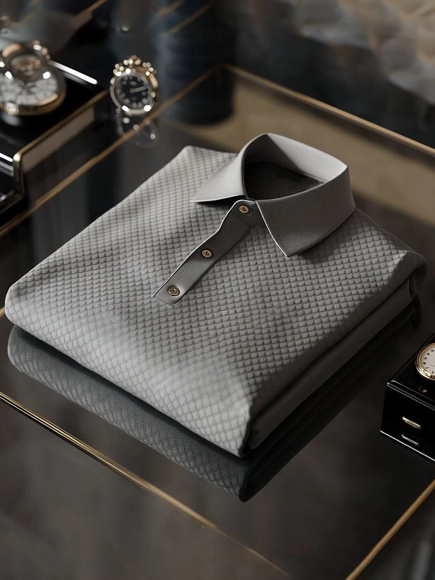 Men's Business Casual Textured Button Short Sleeve Polo Shirt