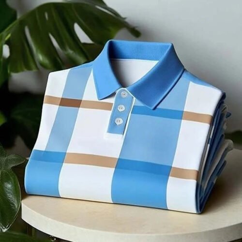 6.jpg Men's Classic Business Check Pattern Short Sleeve Button Polo Shirt