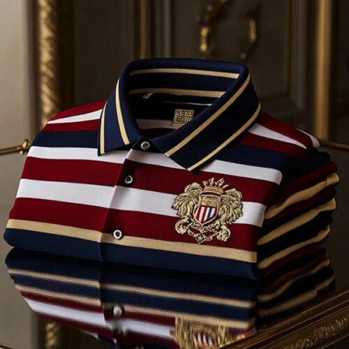 7.jpg Premium Men's Business Casual Striped Short Sleeve Logo Polo Shirt