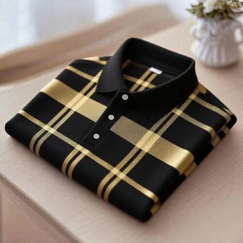 8.jpg Men's Business Casual Striped Logo Short Sleeve Polyester Polo Shirt