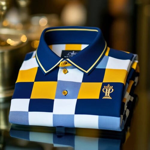 9.jpg Men's Classic Business Checkered Logo Short Sleeve Polo Shirt