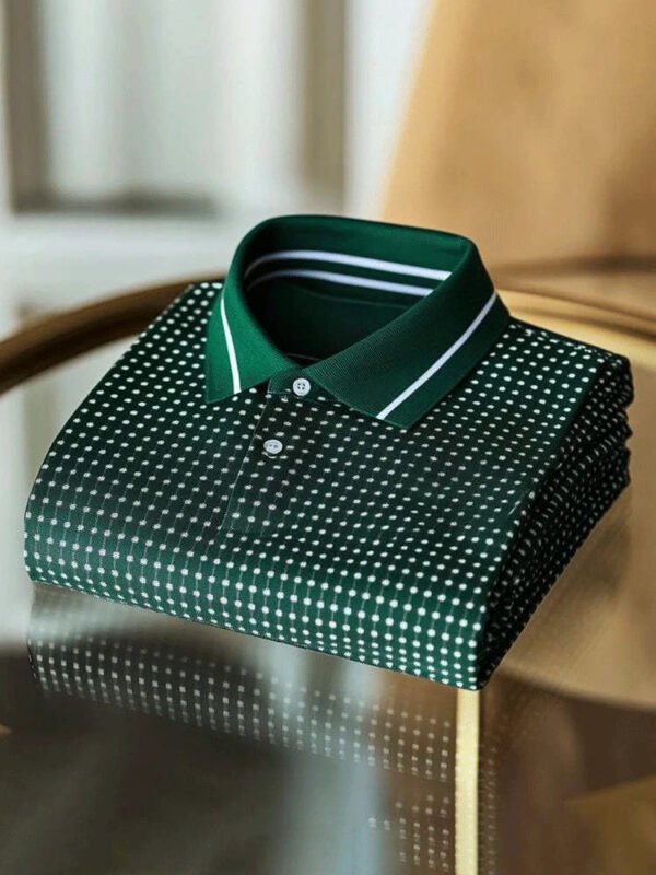 Men's Classic Business Button Short Sleeve Polo Shirt with Pattern