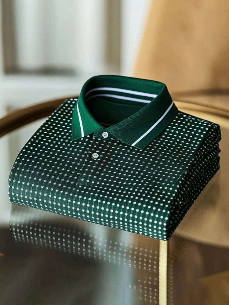 Men's Classic Business Button Short Sleeve Polo Shirt with Pattern