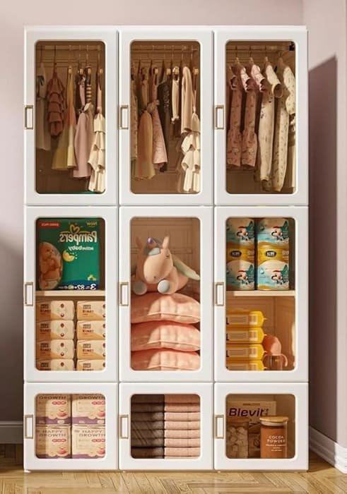 Portable Wardrobe Closet Organizer Large Capacity 20 Deep Plastic Armoire with Magnetic Doors