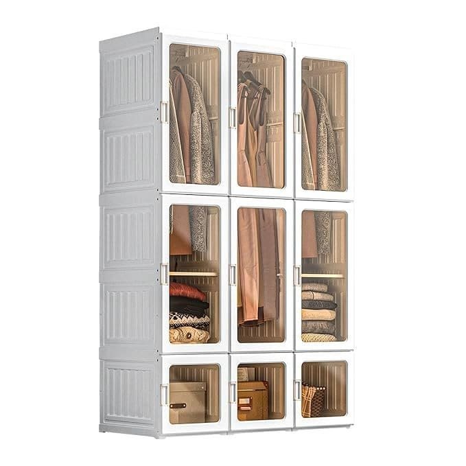 Portable Wardrobe Closet Organizer Large Capacity 20 Deep Plastic Armoire with Magnetic Doors