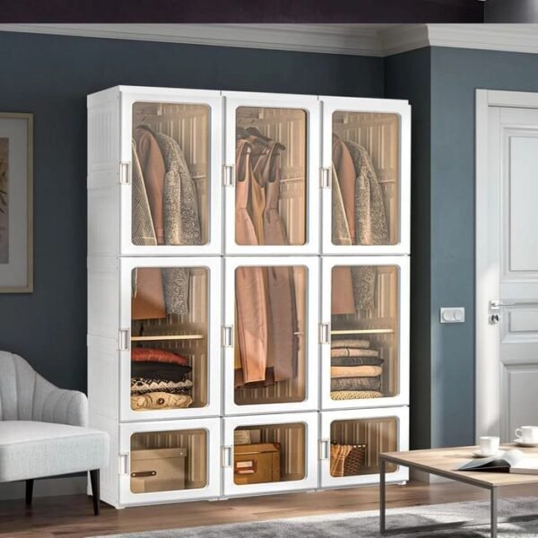 Portable Wardrobe Closet Organizer Large Capacity 20 Deep Plastic Armoire with Magnetic Doors