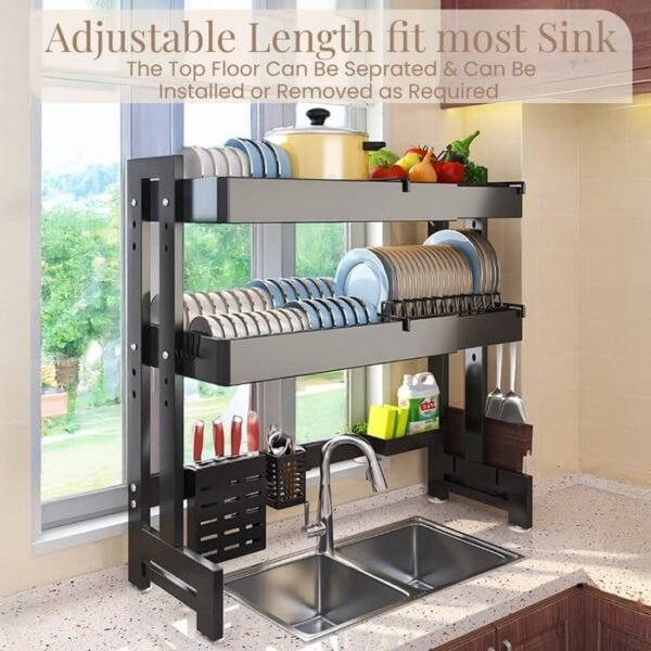 Over Sink Dish Drying Rack – Adjustable, Expandable, and Rust-Resistant 2-Tier Dish Drainer