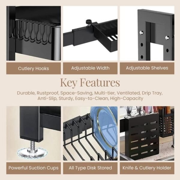 Over Sink Dish Drying Rack – Adjustable, Expandable, and Rust-Resistant 2-Tier Dish Drainer