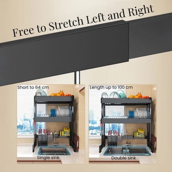 Over Sink Dish Drying Rack – Adjustable, Expandable, and Rust-Resistant 2-Tier Dish Drainer