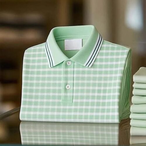 Men's Classic Business Striped Button Down Short Sleeve Polo Shirt