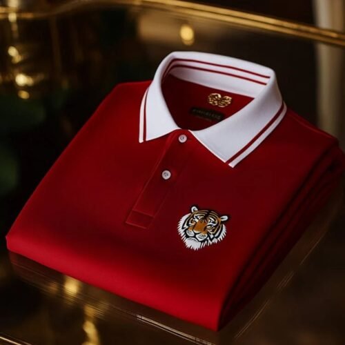 Men's Classic Business Check Logo Short Sleeve Button Polo Shirt