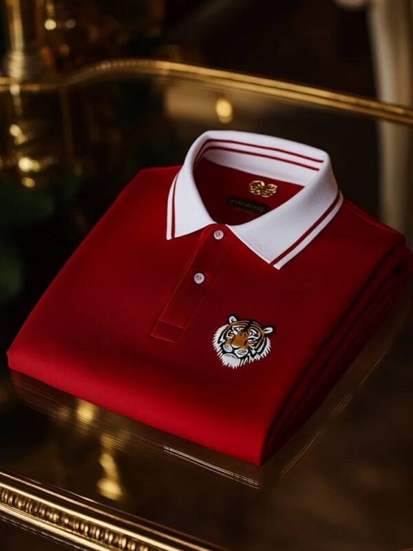 Men's Classic Business Check Logo Short Sleeve Button Polo Shirt