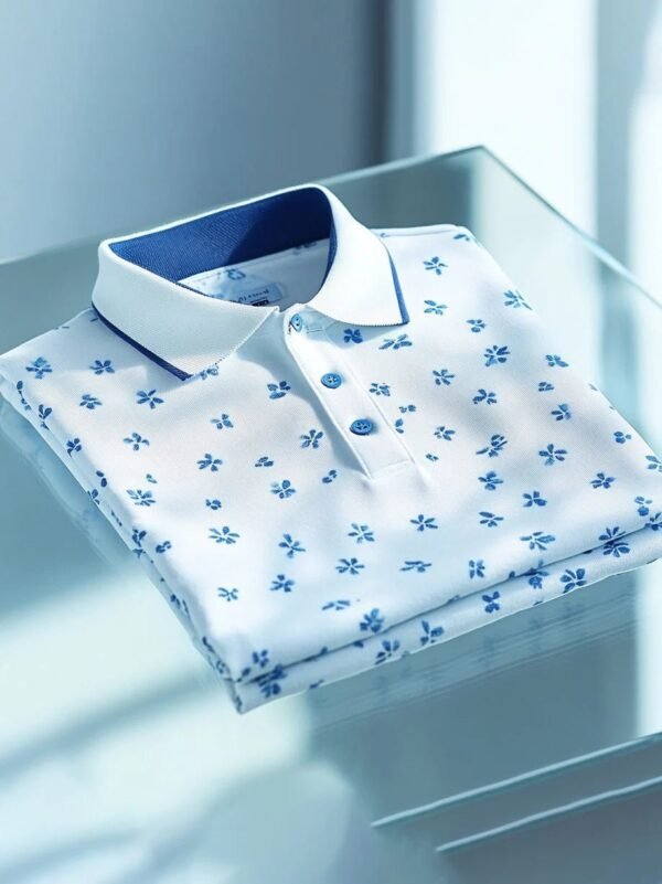 Men's Business Casual Jacquard Button Short Sleeve Polo Shirt