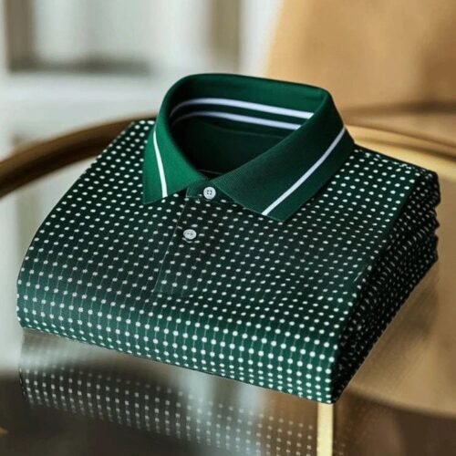 Men's Classic Business Button Short Sleeve Polo Shirt with Pattern