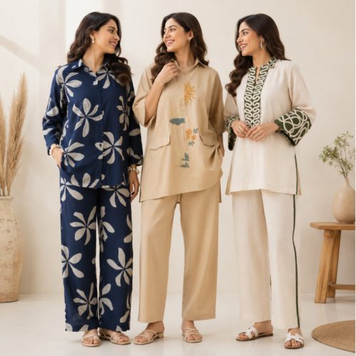 10_889e05da-080c-4fc7-ab23-4eb73945686e.png 3 Women's Cotton Co-Ord Set ( C4 )