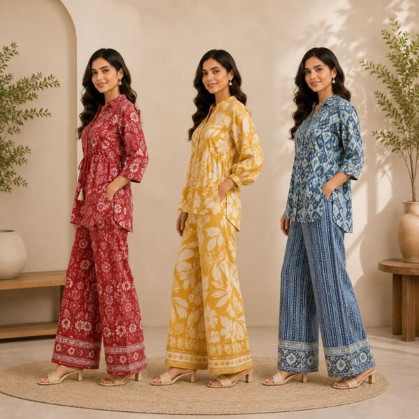12_402f4a76-9f16-43f2-ab16-30c32b6fd8e7.jpg Printed Co-Ord | Pack of 3 | Casual Ethnic Fusion Wear | CC-017