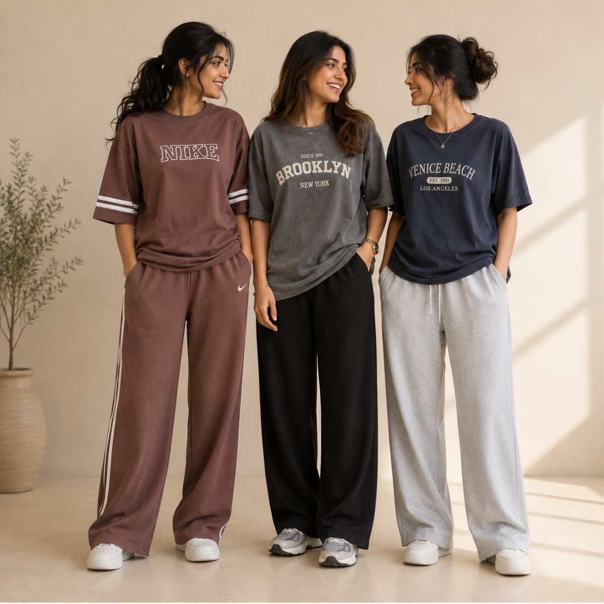 3 Sets Women's T-Shirts With Trousers (K-5)