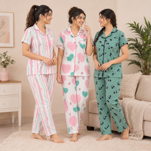 3 Cotton Night Suit For Women (N-5)