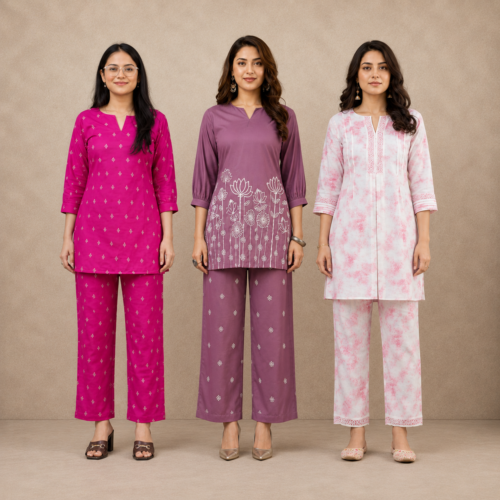 1_5dd492d8-70f8-468d-8131-559d29c1b135.png Printed Co-Ord | Pack of 3 | Casual Ethnic Fusion Wear | CC-013
