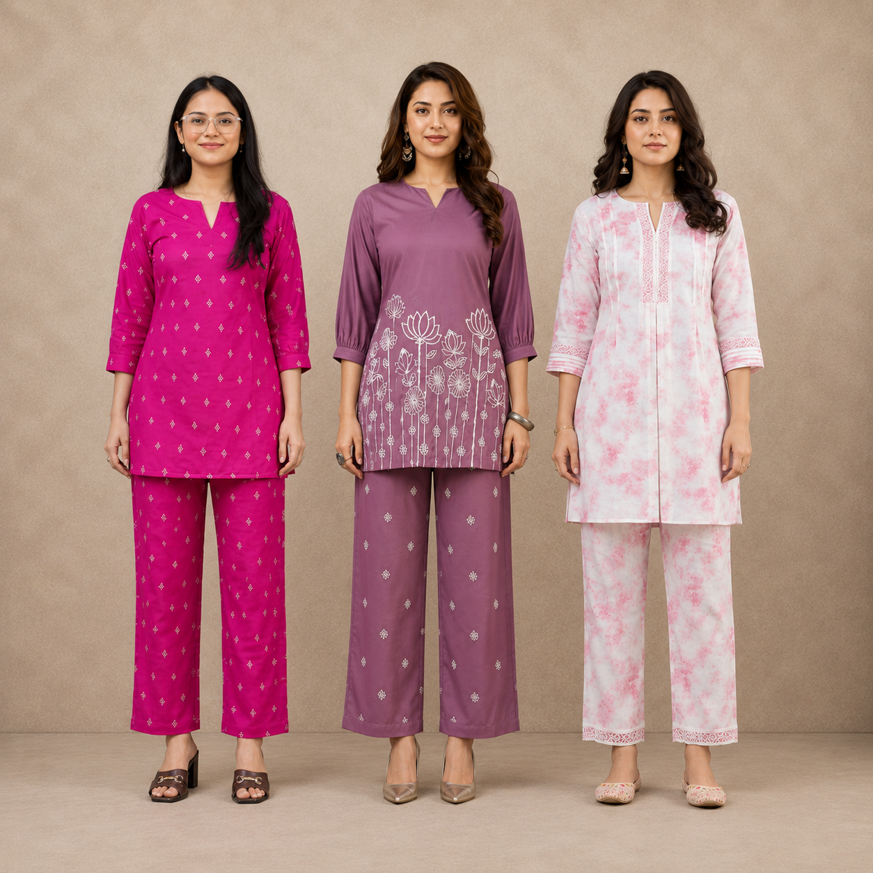 1_5dd492d8-70f8-468d-8131-559d29c1b135.png Printed Co-Ord | Pack of 3 | Casual Ethnic Fusion Wear | CC-013