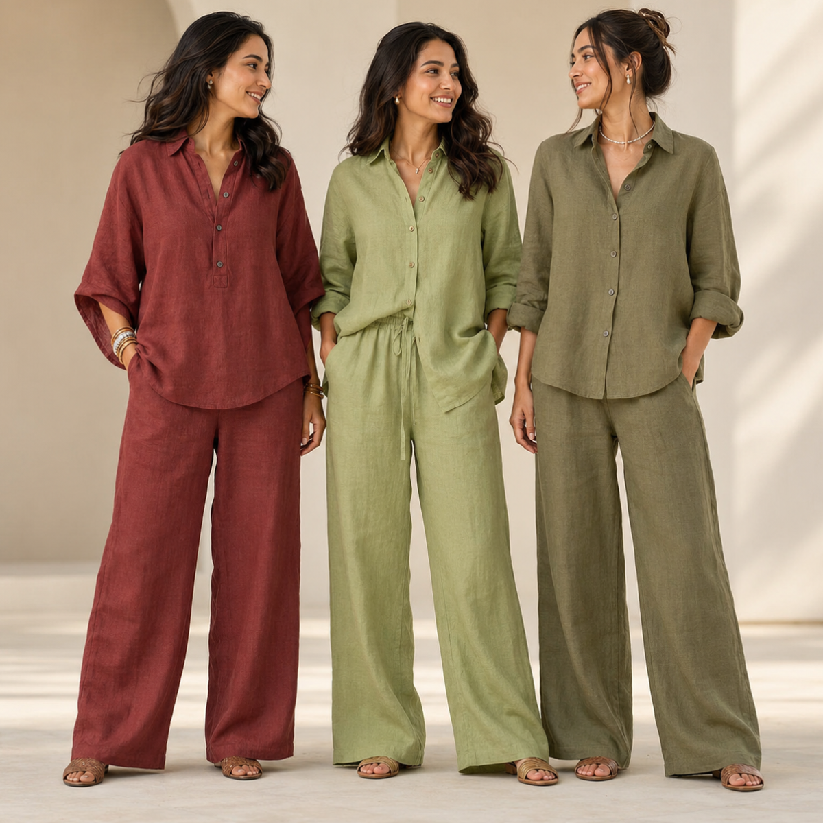 3 Linen Outfit Sets for Women ( L-1 )