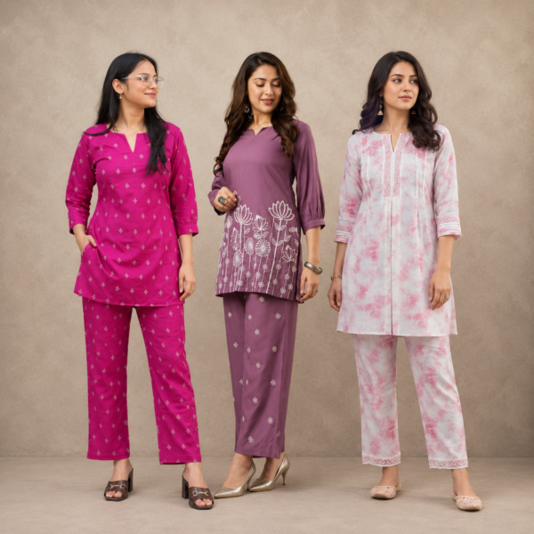 4_3a55fe88-ffc8-40a7-8af8-b08d0b8253a1.png Printed Co-Ord | Pack of 3 | Casual Ethnic Fusion Wear | CC-013