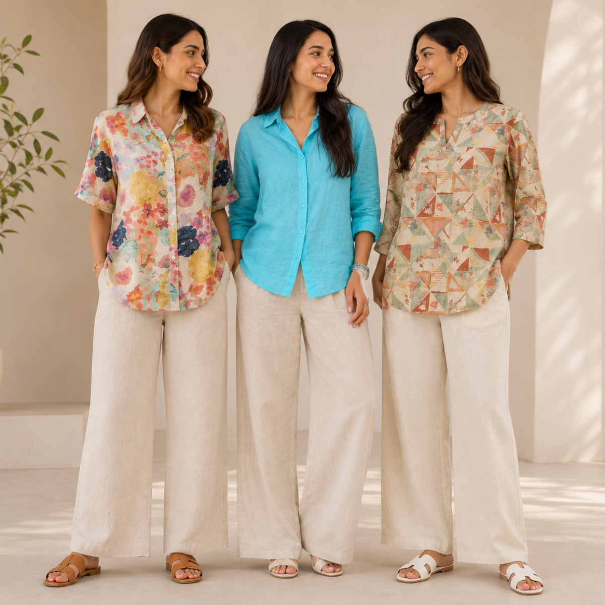 3 Linen Outfit Sets for Women ( L-2 )