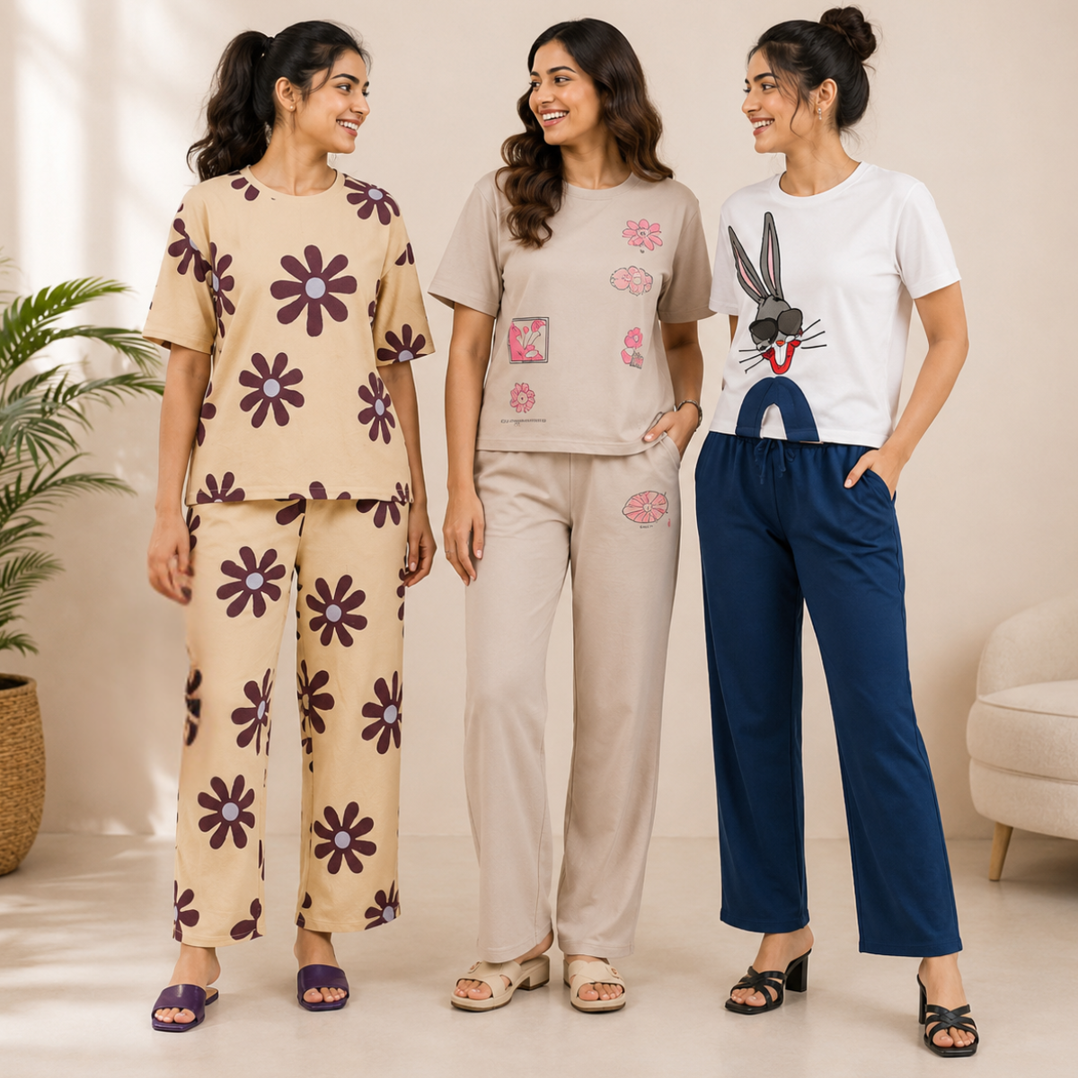 Women's Casual T-Shirt with Trouser Set ( T-3 )