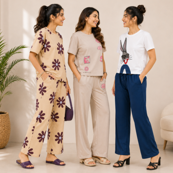 Women's Casual T-Shirt with Trouser Set ( T-3 )