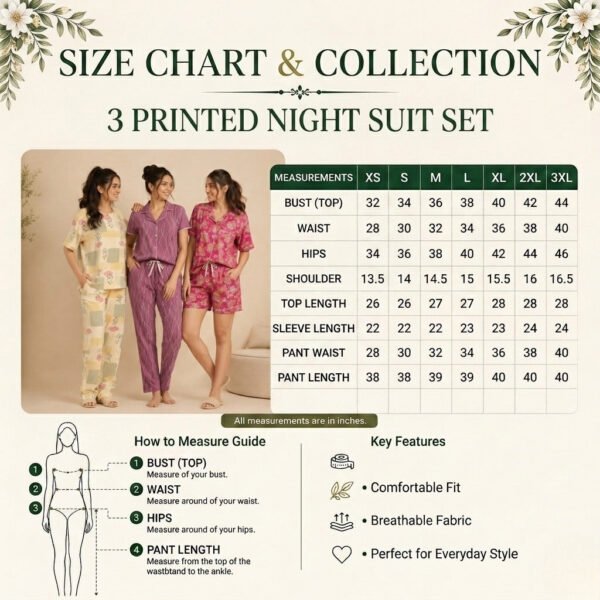 3 Combo Cotton Night Suits (C-1)